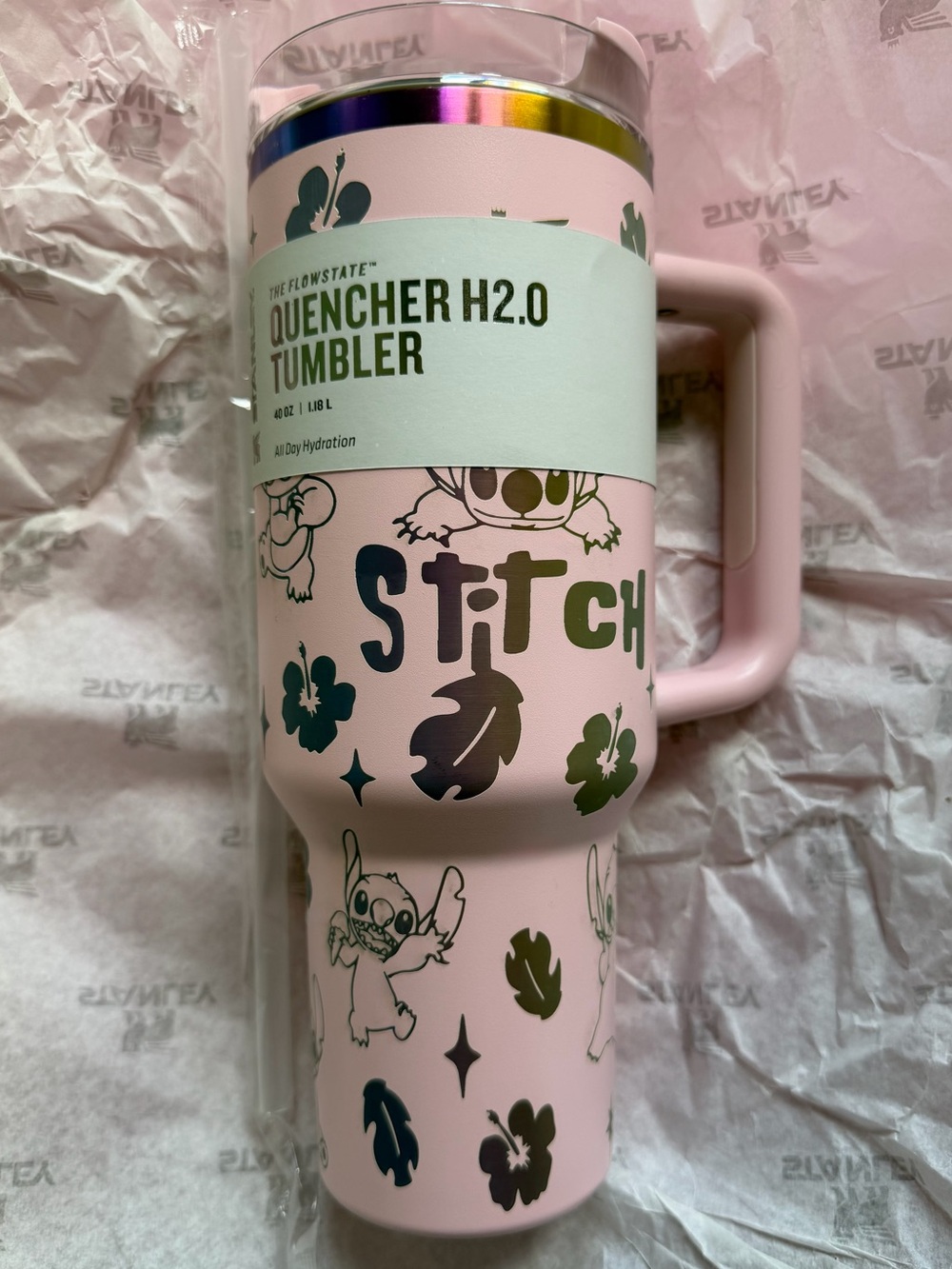 Disney Stitch Stanley Quencher H2.0 Tumbler - Pink Ohana Means Family 40oz